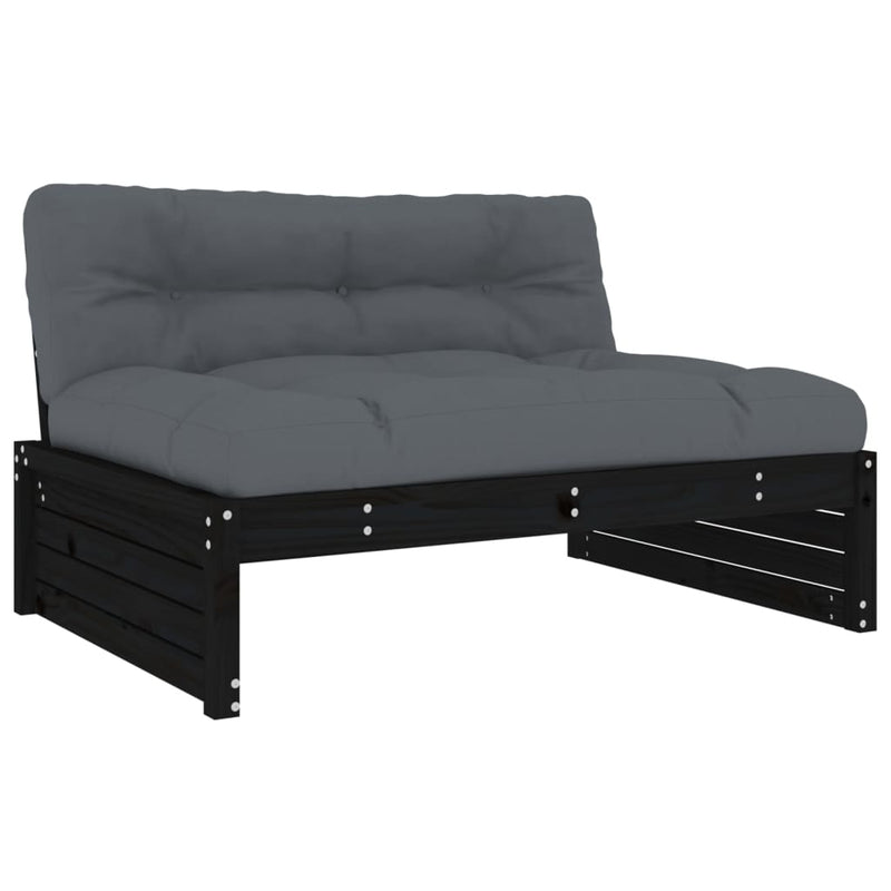 6 Piece Garden Lounge Set with Cushions Black Solid Wood Payday Deals