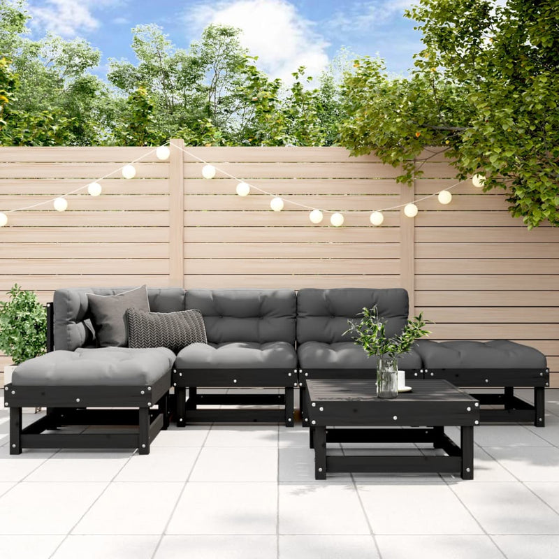6 Piece Garden Lounge Set with Cushions Black Solid Wood Payday Deals