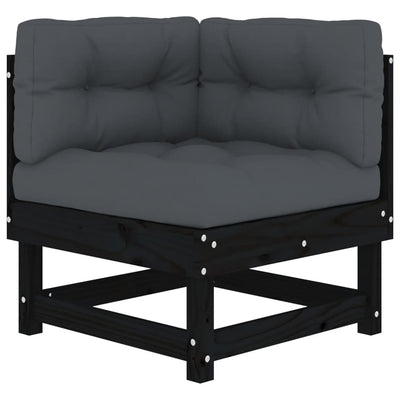 6 Piece Garden Lounge Set with Cushions Black Solid Wood Payday Deals