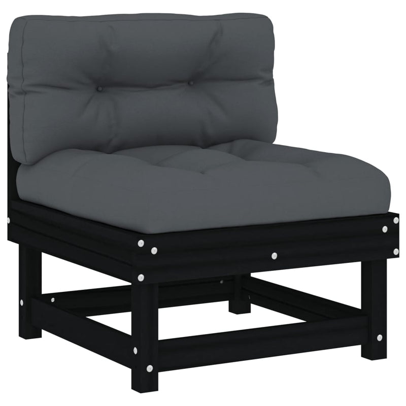 6 Piece Garden Lounge Set with Cushions Black Solid Wood Payday Deals
