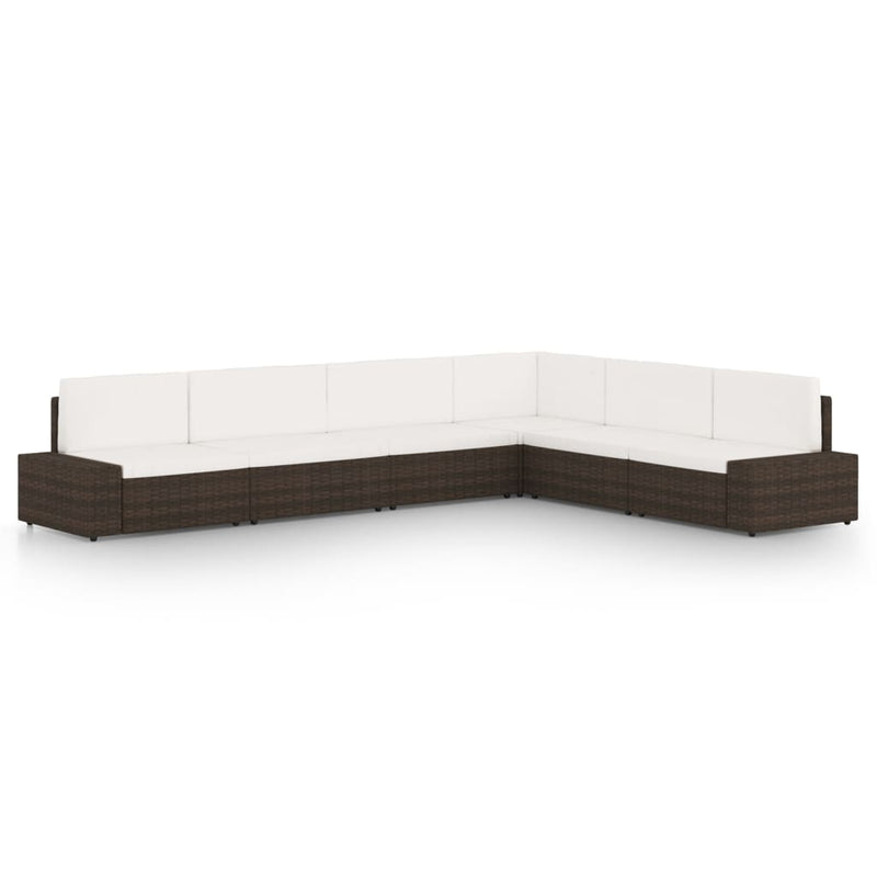 6 Piece Garden Lounge Set with Cushions Brown Poly Rattan Payday Deals