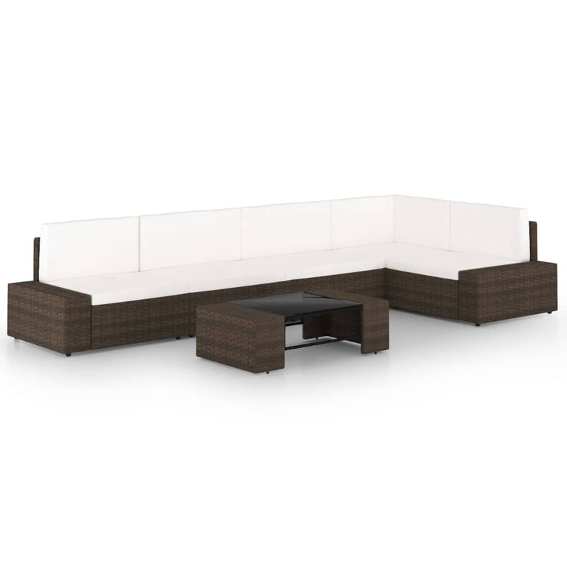 6 Piece Garden Lounge Set with Cushions Brown Poly Rattan Payday Deals