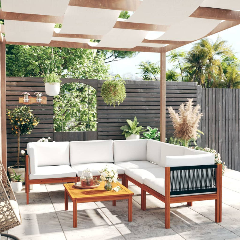 6 Piece Garden Lounge Set with Cushions Cream Solid Acacia Wood Payday Deals