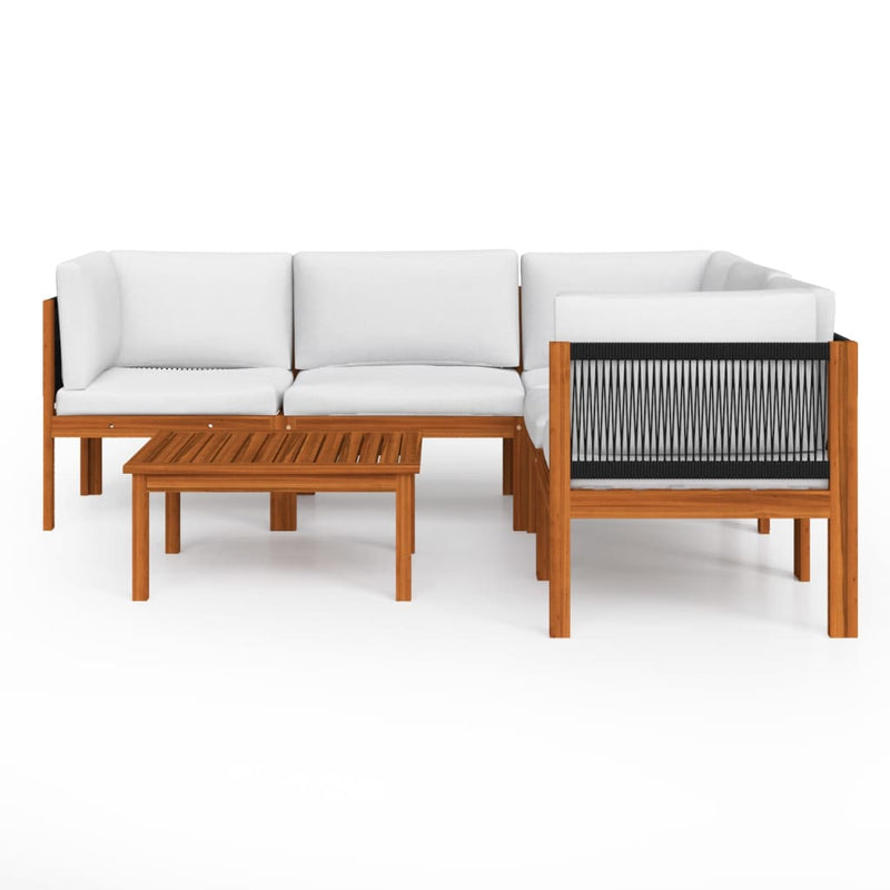 6 Piece Garden Lounge Set with Cushions Cream Solid Acacia Wood Payday Deals