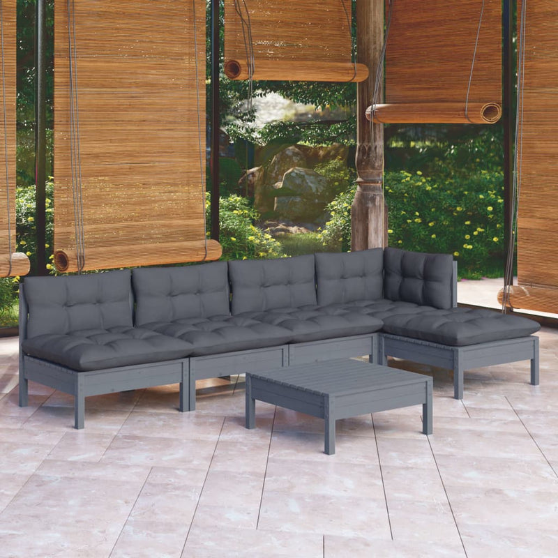 6 Piece Garden Lounge Set with Cushions Grey Pinewood Payday Deals