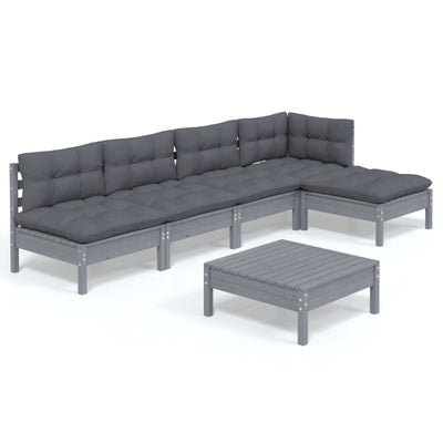 6 Piece Garden Lounge Set with Cushions Grey Pinewood Payday Deals