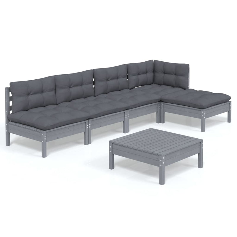 6 Piece Garden Lounge Set with Cushions Grey Pinewood Payday Deals