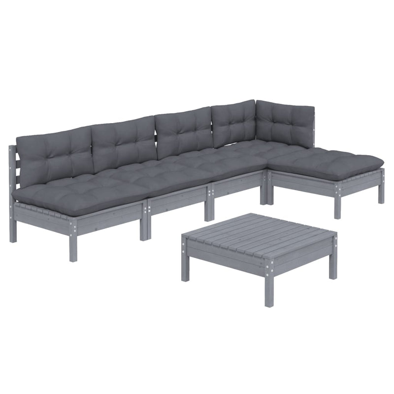 6 Piece Garden Lounge Set with Cushions Grey Pinewood Payday Deals