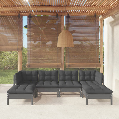 6 Piece Garden Lounge Set with Cushions Grey Pinewood