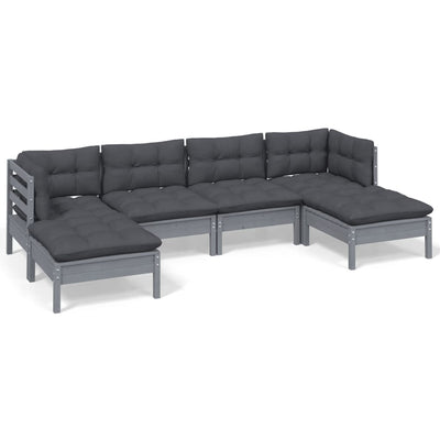 6 Piece Garden Lounge Set with Cushions Grey Pinewood Payday Deals