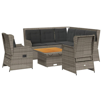 6 Piece Garden Lounge Set with Cushions Grey Poly Rattan Payday Deals