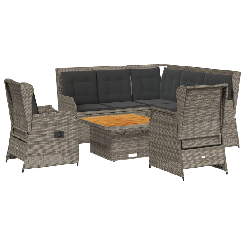 6 Piece Garden Lounge Set with Cushions Grey Poly Rattan Payday Deals