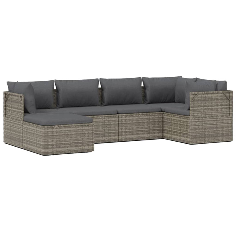 6 Piece Garden Lounge Set with Cushions Grey Poly Rattan Payday Deals