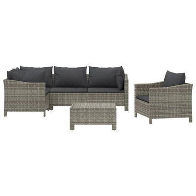 6 Piece Garden Lounge Set with Cushions Grey Poly Rattan Payday Deals