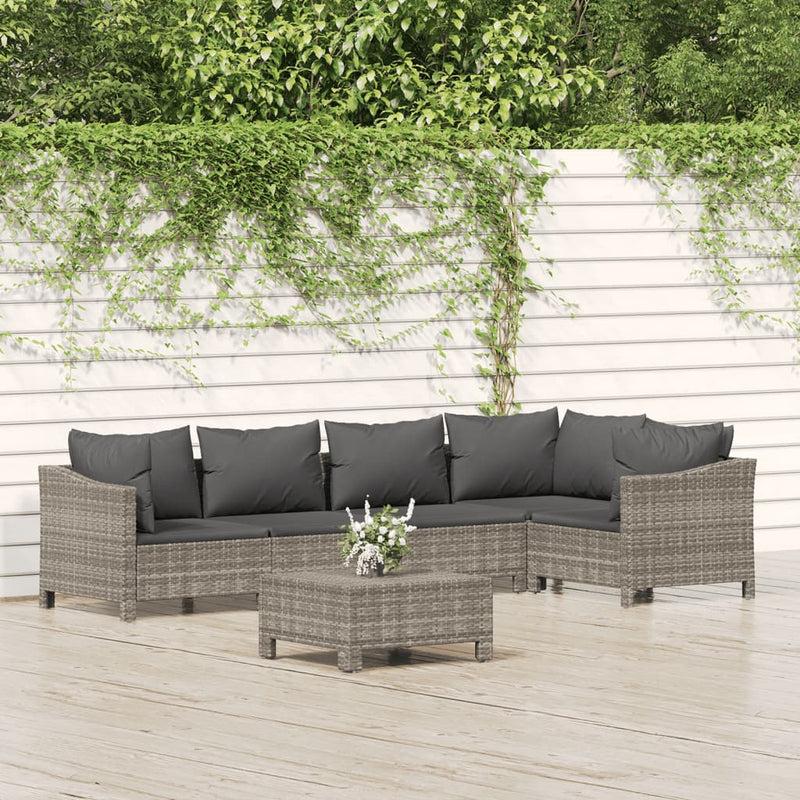 6 Piece Garden Lounge Set with Cushions Grey Poly Rattan Payday Deals