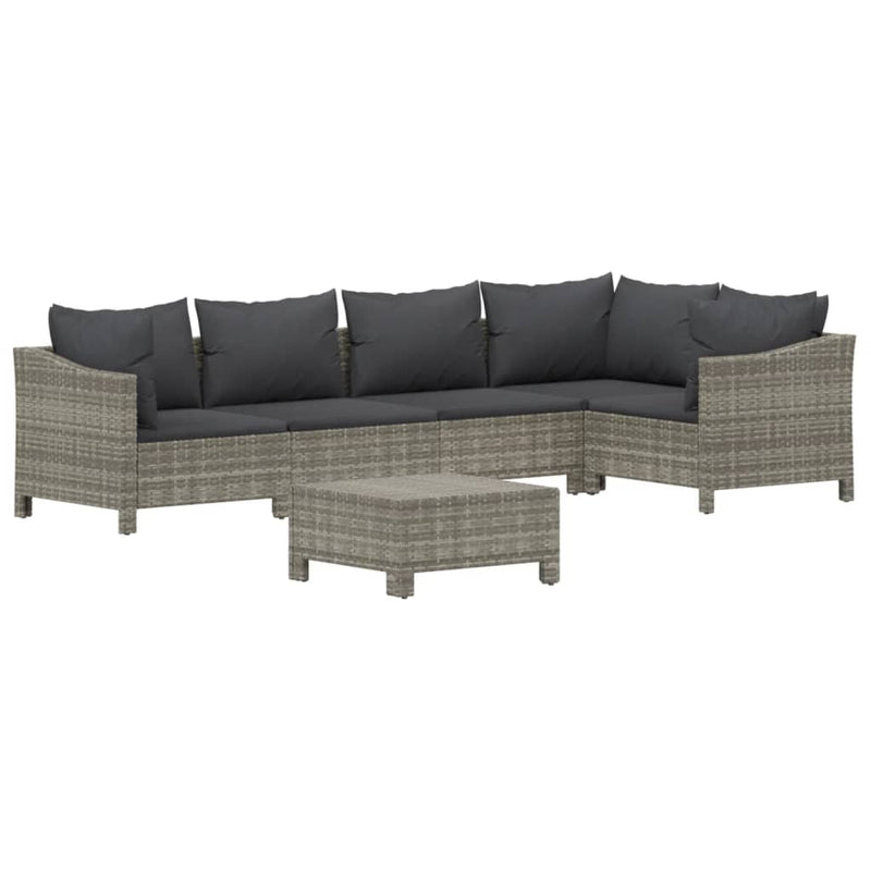6 Piece Garden Lounge Set with Cushions Grey Poly Rattan Payday Deals