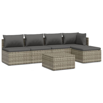 6 Piece Garden Lounge Set with Cushions Grey Poly Rattan Payday Deals