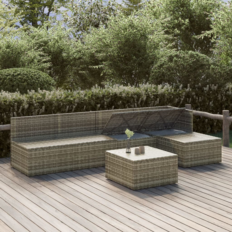 6 Piece Garden Lounge Set with Cushions Grey Poly Rattan Payday Deals
