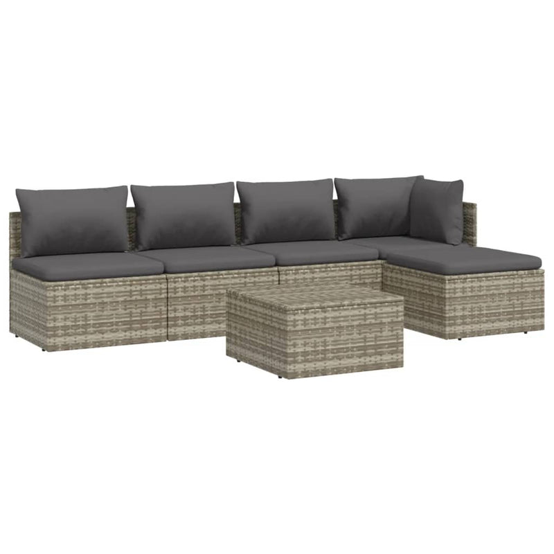 6 Piece Garden Lounge Set with Cushions Grey Poly Rattan Payday Deals