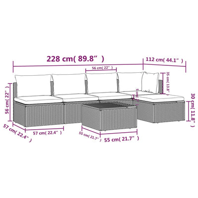 6 Piece Garden Lounge Set with Cushions Grey Poly Rattan Payday Deals