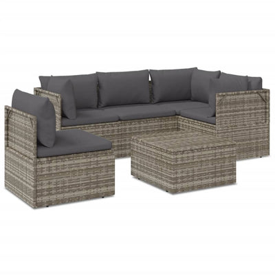 6 Piece Garden Lounge Set with Cushions Grey Poly Rattan Payday Deals
