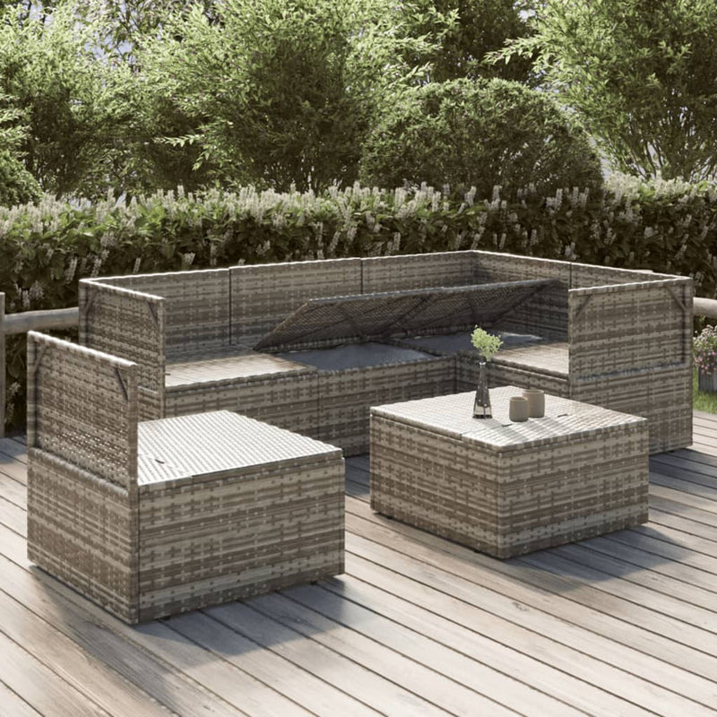 6 Piece Garden Lounge Set with Cushions Grey Poly Rattan Payday Deals