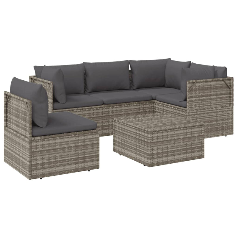 6 Piece Garden Lounge Set with Cushions Grey Poly Rattan Payday Deals
