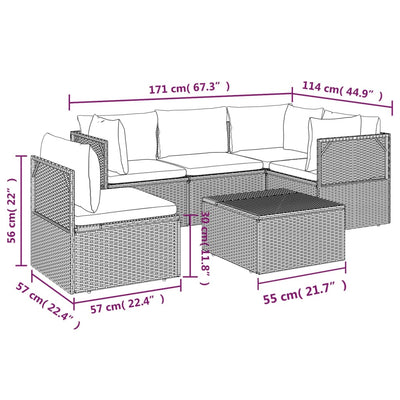 6 Piece Garden Lounge Set with Cushions Grey Poly Rattan Payday Deals