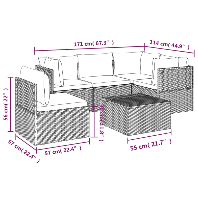 6 Piece Garden Lounge Set with Cushions Grey Poly Rattan Payday Deals