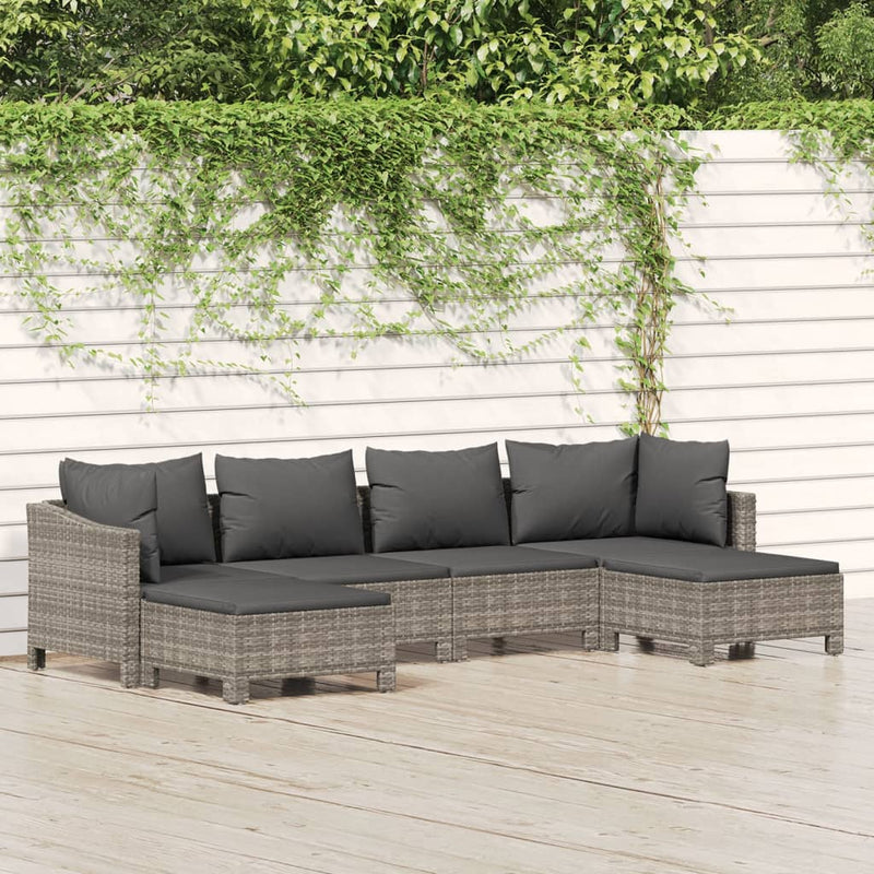 6 Piece Garden Lounge Set with Cushions Grey Poly Rattan Payday Deals