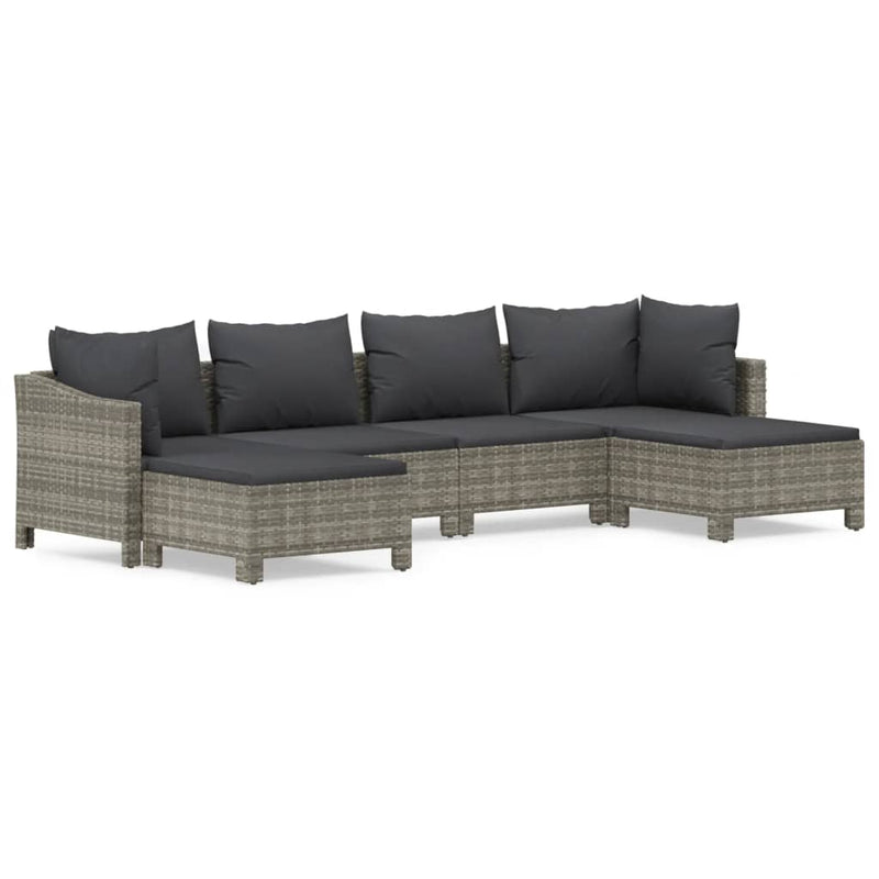 6 Piece Garden Lounge Set with Cushions Grey Poly Rattan Payday Deals