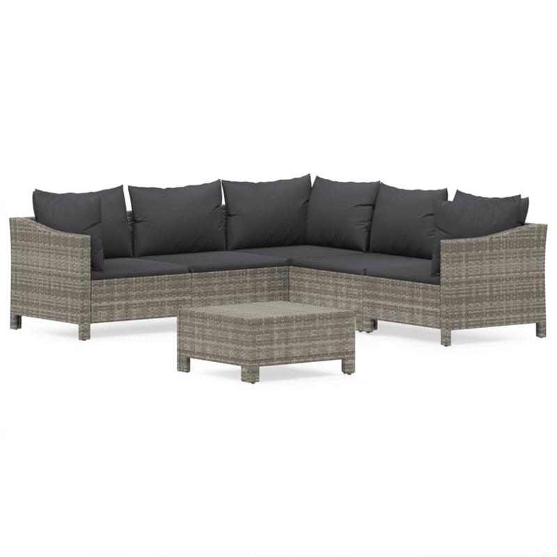 6 Piece Garden Lounge Set with Cushions Grey Poly Rattan Payday Deals