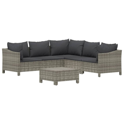 6 Piece Garden Lounge Set with Cushions Grey Poly Rattan Payday Deals