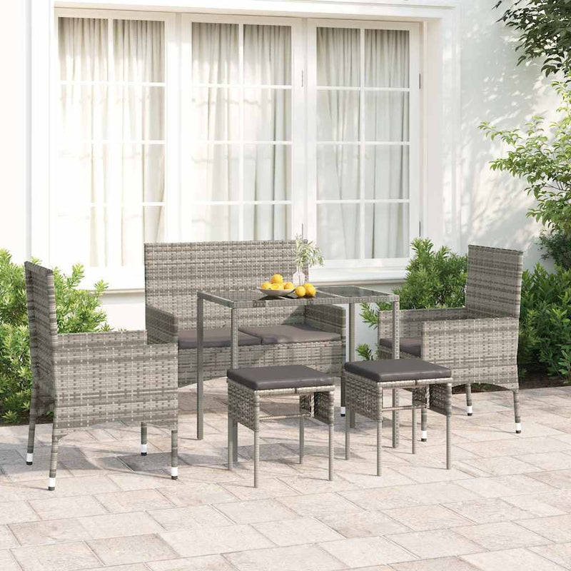 6 Piece Garden Lounge Set with Cushions Grey Poly Rattan Payday Deals