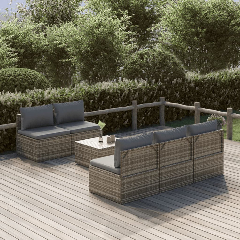 6 Piece Garden Lounge Set with Cushions Grey Poly Rattan Payday Deals