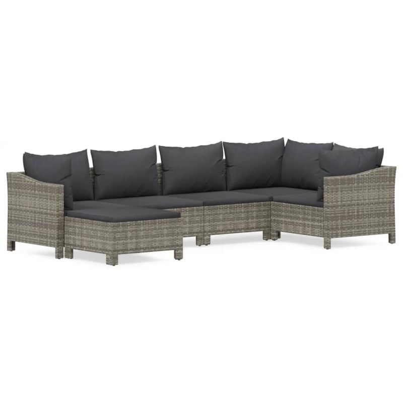 6 Piece Garden Lounge Set with Cushions Grey Poly Rattan Payday Deals
