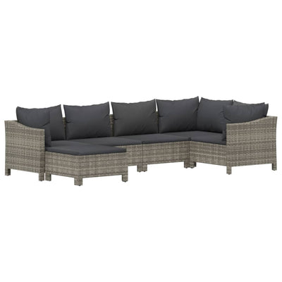 6 Piece Garden Lounge Set with Cushions Grey Poly Rattan Payday Deals