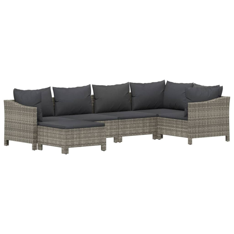 6 Piece Garden Lounge Set with Cushions Grey Poly Rattan Payday Deals