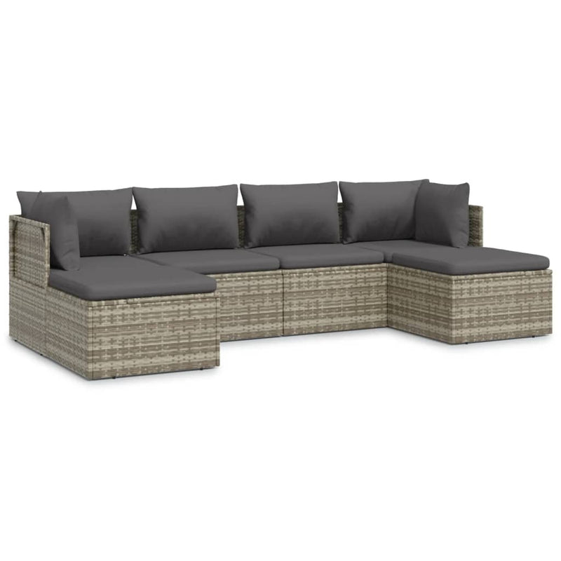 6 Piece Garden Lounge Set with Cushions Grey Poly Rattan Payday Deals