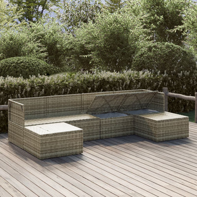 6 Piece Garden Lounge Set with Cushions Grey Poly Rattan Payday Deals