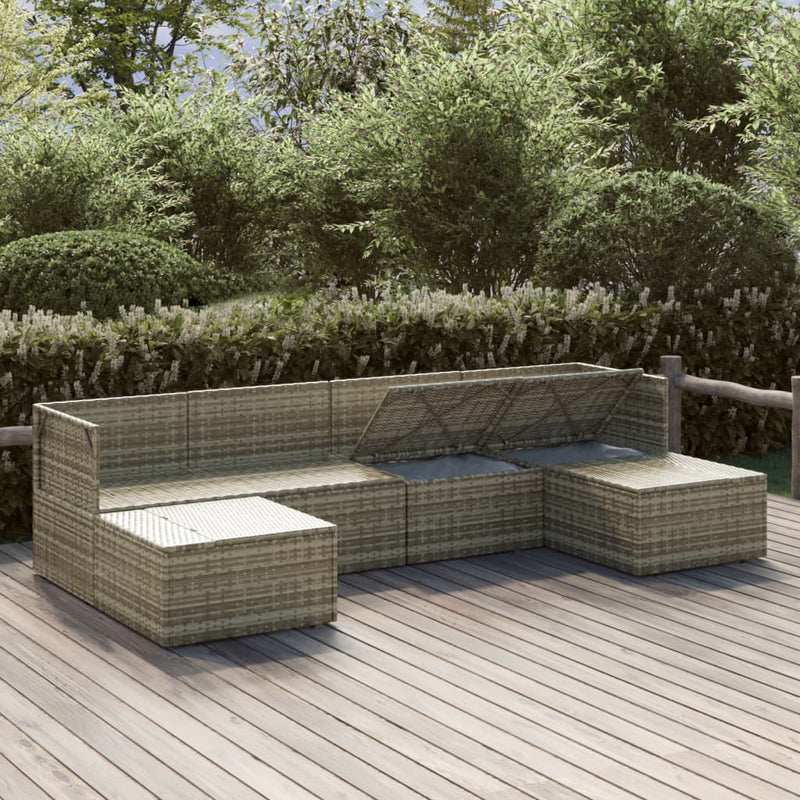 6 Piece Garden Lounge Set with Cushions Grey Poly Rattan Payday Deals