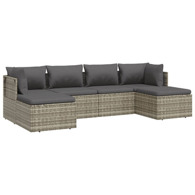 6 Piece Garden Lounge Set with Cushions Grey Poly Rattan Payday Deals