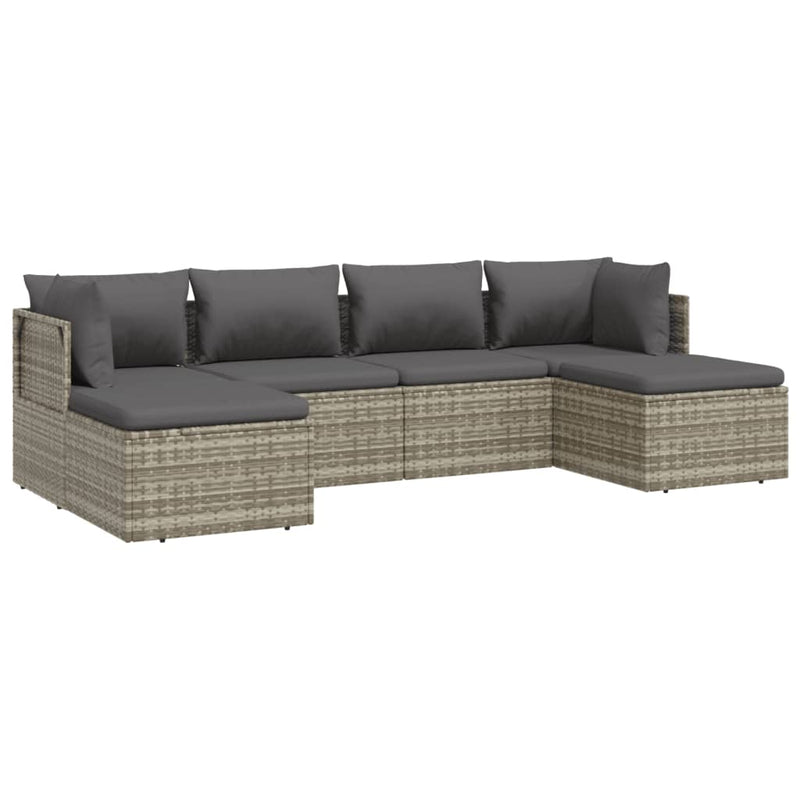 6 Piece Garden Lounge Set with Cushions Grey Poly Rattan Payday Deals