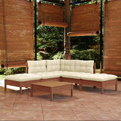 6 Piece Garden Lounge Set with Cushions Honey Brown Pinewood