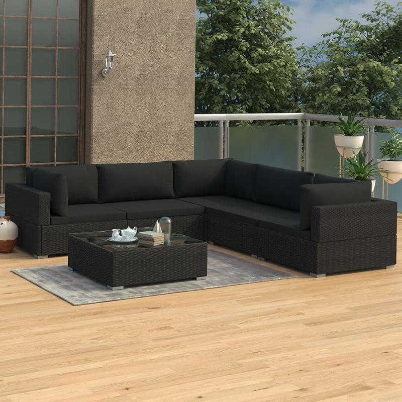 6 Piece Garden Lounge Set with Cushions Poly Rattan Black Payday Deals