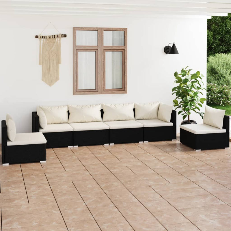 6 Piece Garden Lounge Set with Cushions Poly Rattan Black Payday Deals