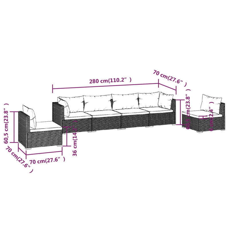 6 Piece Garden Lounge Set with Cushions Poly Rattan Black Payday Deals