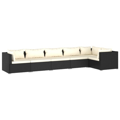 6 Piece Garden Lounge Set with Cushions Poly Rattan Black Payday Deals