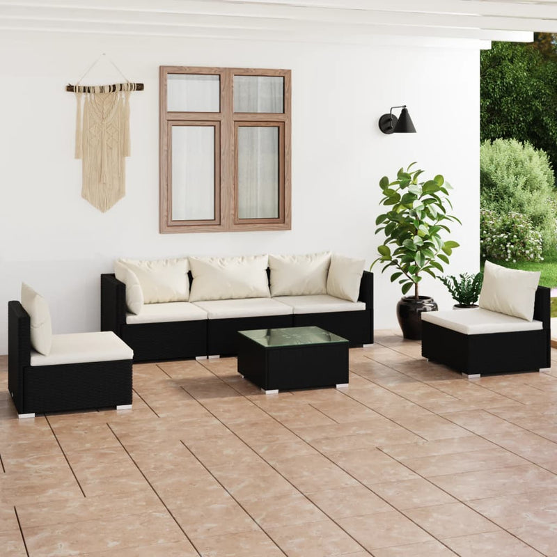 6 Piece Garden Lounge Set with Cushions Poly Rattan Black Payday Deals