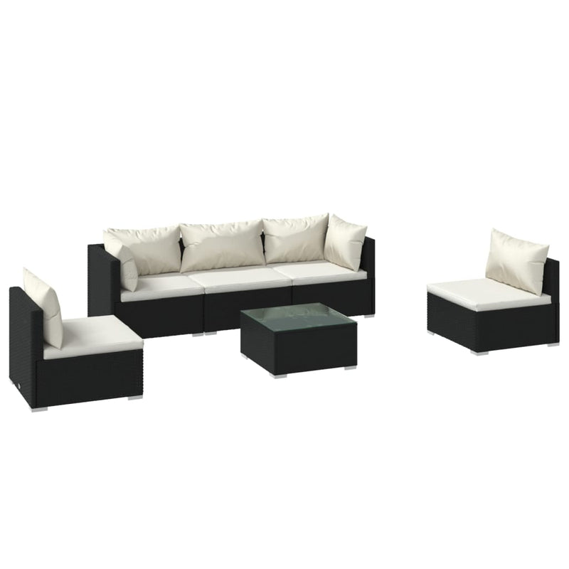 6 Piece Garden Lounge Set with Cushions Poly Rattan Black Payday Deals